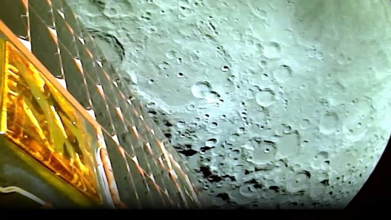 Probe from India in lunar orbit.  The first photos from the historic mission