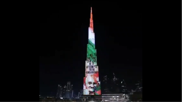 Art installation on the facade of the world’s tallest building in honor of Mahatma Ghandi