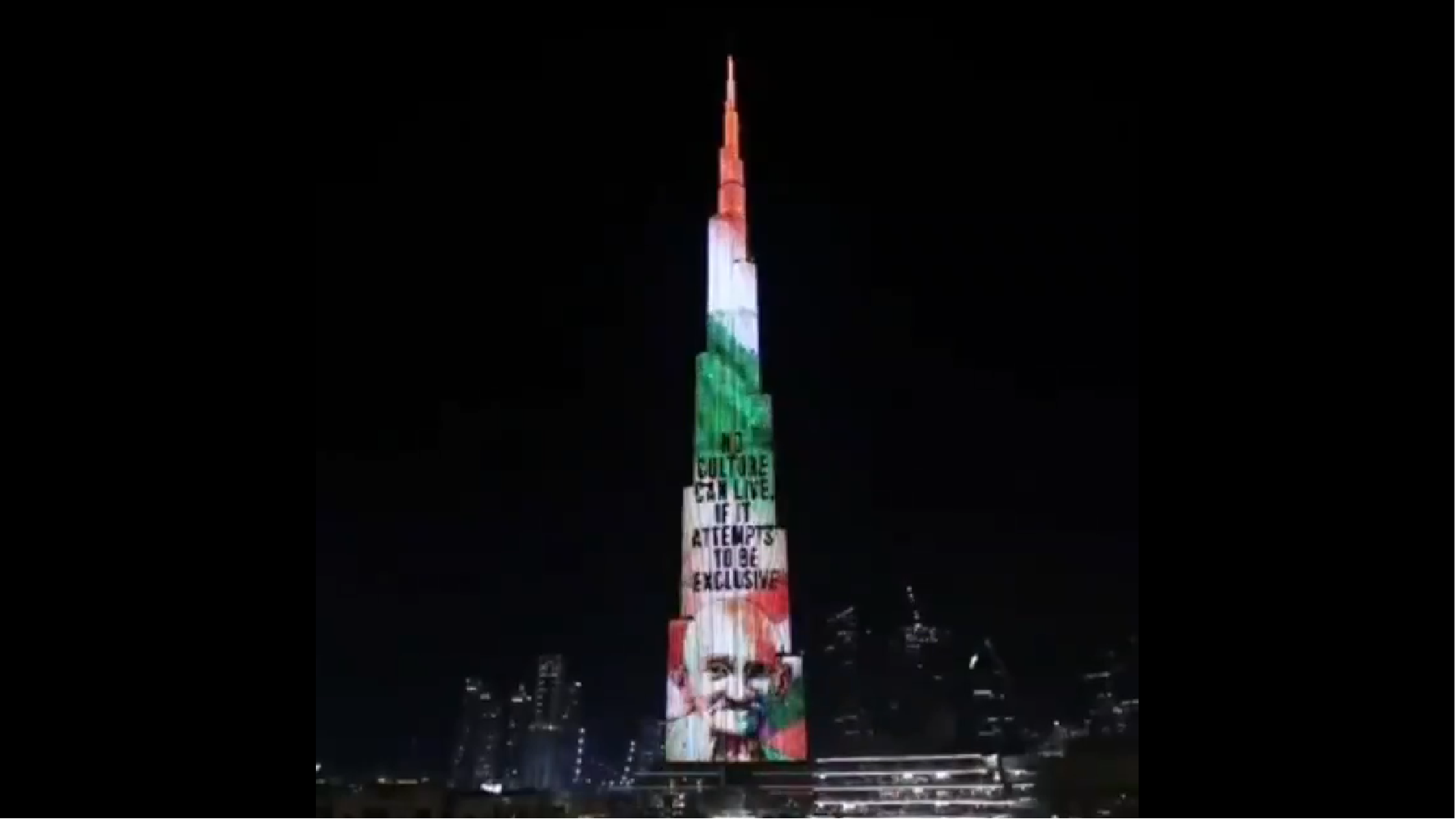 Art installation on the facade of the world's tallest building in honor of Mahatma Ghandi