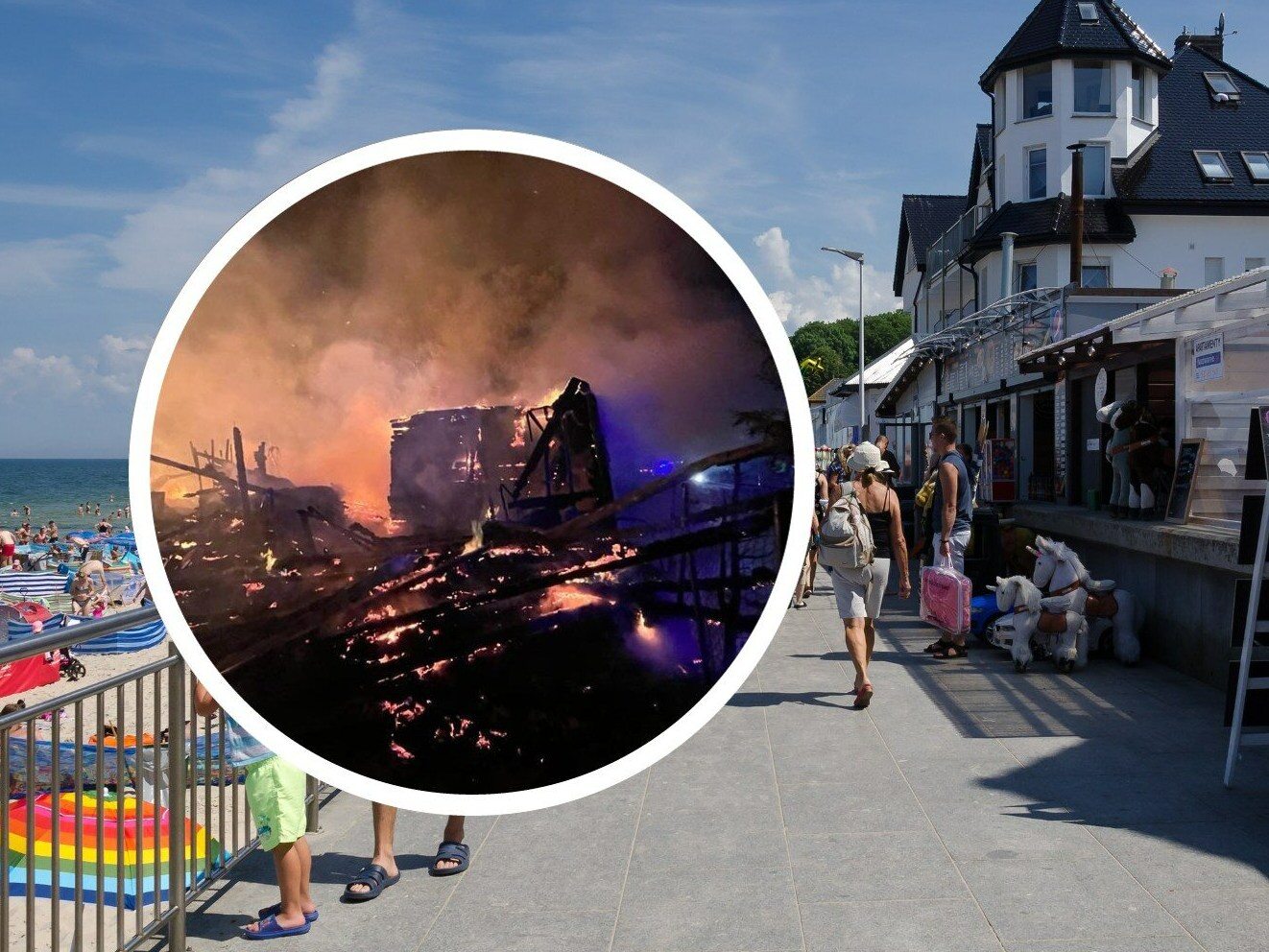 Fire at the Polish seaside.  As many as 12 tourist cottages burned down