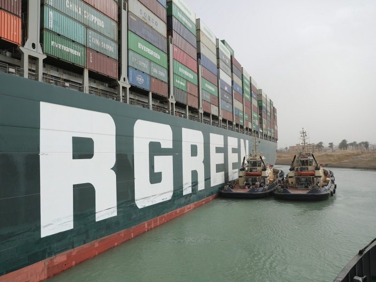 Suez Canal blocked.  The container ship crashed into the quay