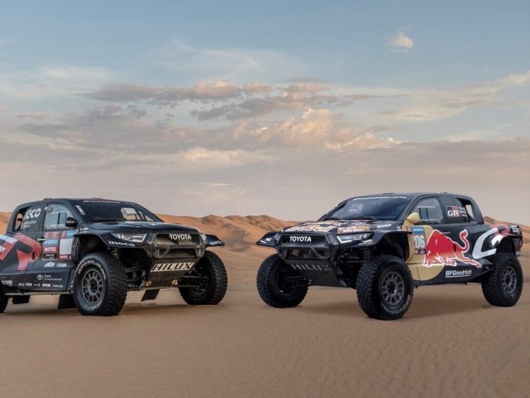 Dakar Toyotas.  Experienced and novices will drive in five specially prepared Hilux cars