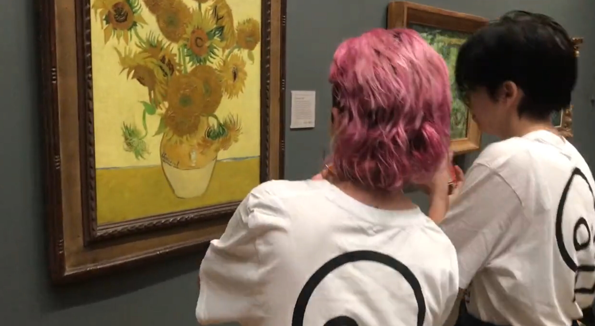 Van Gogh's masterpiece poured with soup by activists.  The recording was seen by millions