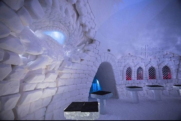 Hotel made of ice and snow.  Inspired by “Game of Thrones”, the facility was created in Lapland