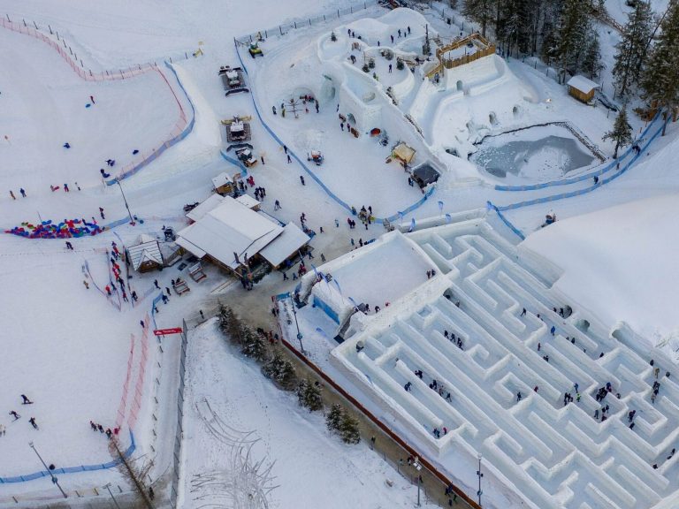 The snow maze has been delighting visitors for years.  It is the largest in the world and you will find it in Poland